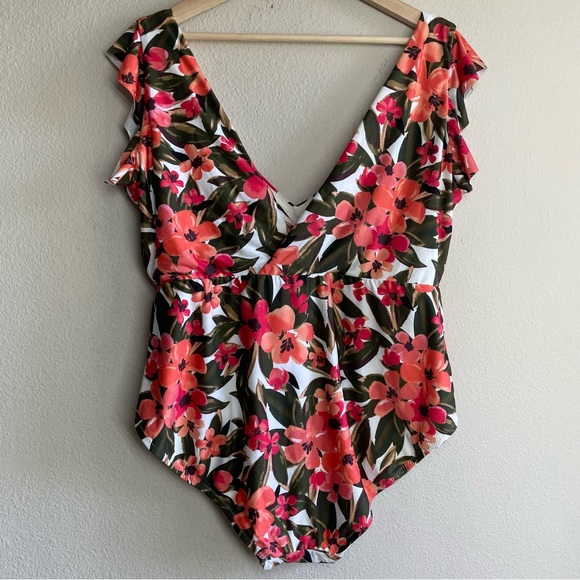 Anthropologie Floral One Piece Swimsuit - Pink and Green - Picture 6 of 12